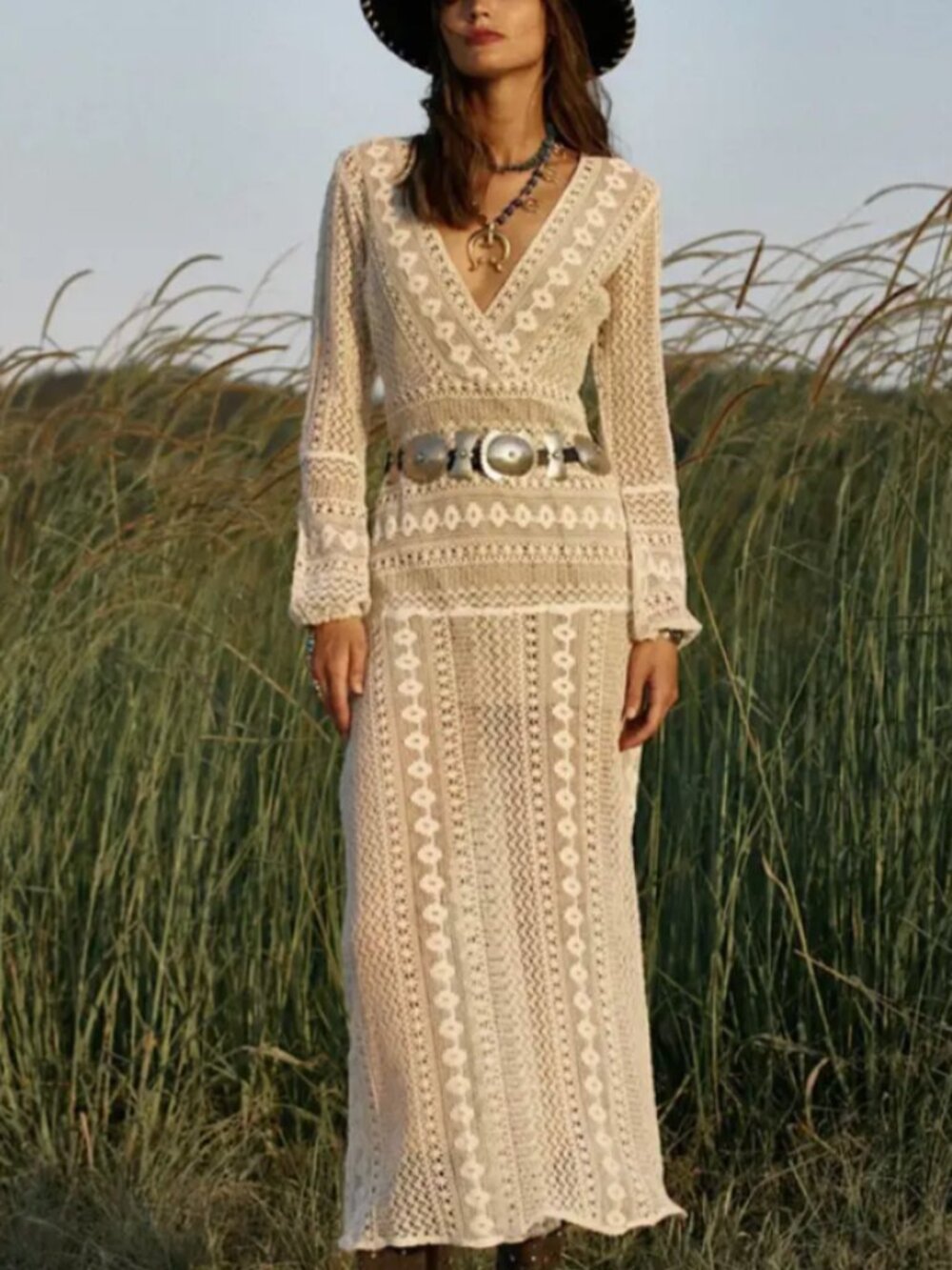CHASING UNICORNS << Georgia On My Mind Lace Maxi Bohemian Western Dress - Picture 4 of 15